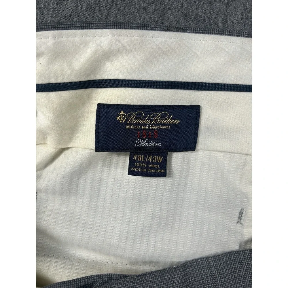 Brooks Brothers 1818 Madison Fit Grey 100% Wool Suit Trousers 48L 43W USA MADE